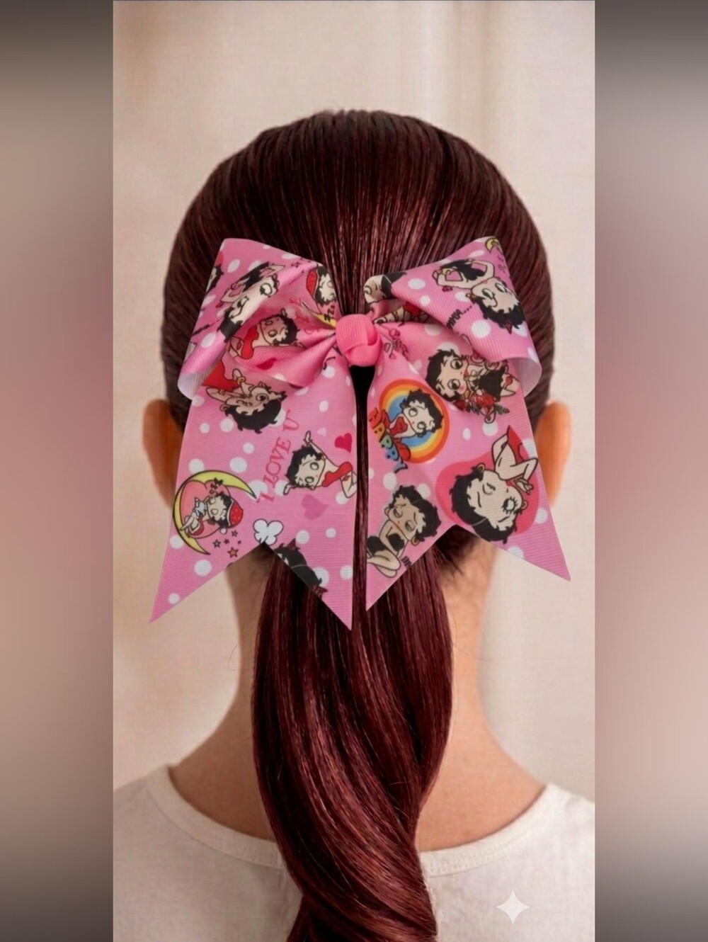 Betty Boop Pink Polka Dot Jumbo Hair Bow Alligator Clip Accessory NWOT